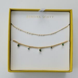 Kendra Scott Gold Necklace with Emerald Stones